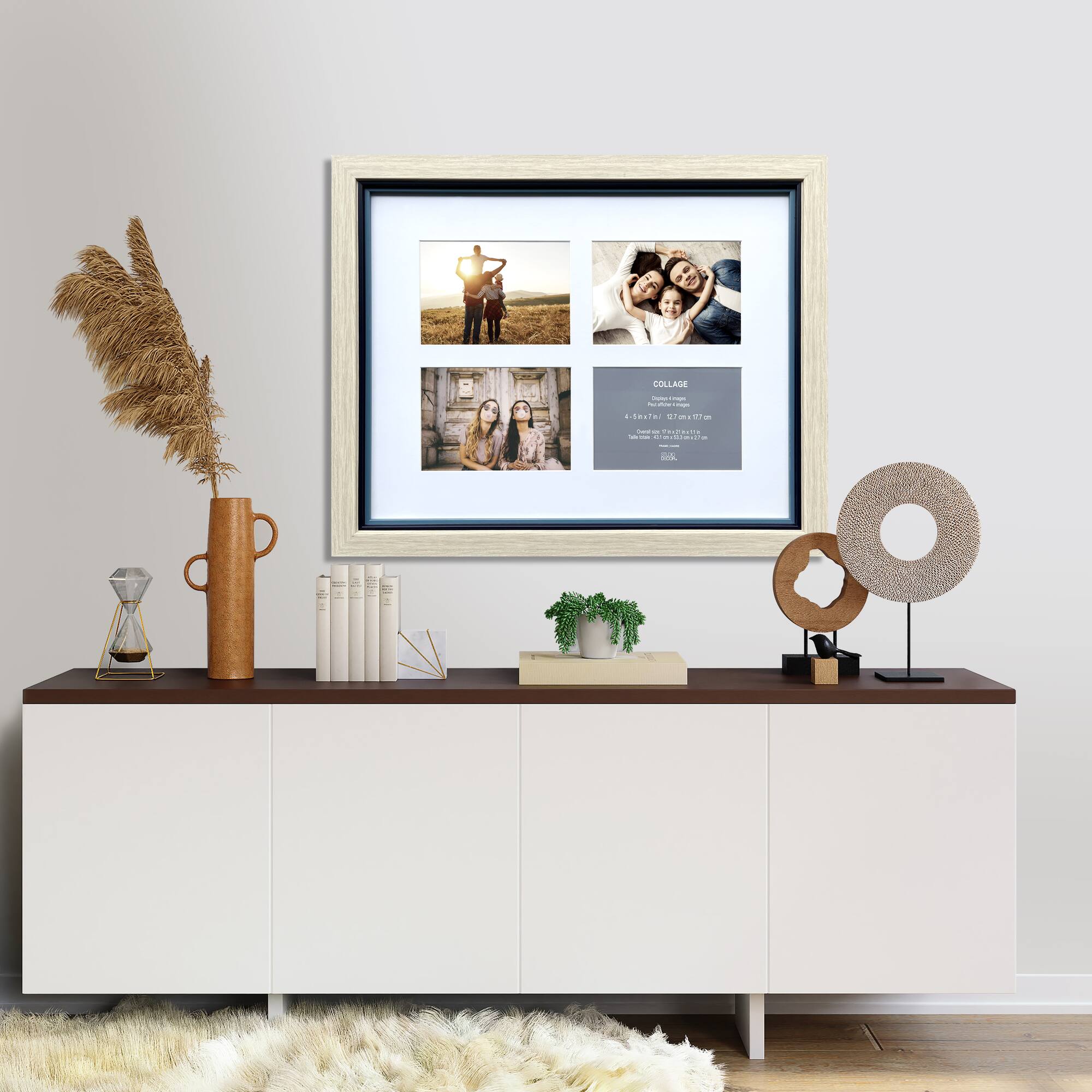 4 Opening 5" x 7" Natural Tan & Navy Collage Frame with Mat by Studio Décor®